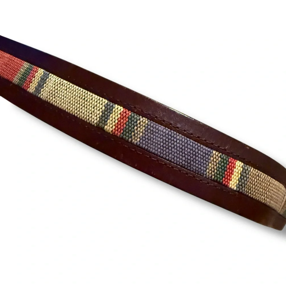 Duluth Trading Co Leather Fabric Belt Men’s Size 36 Brown Red‎ Striped Casual